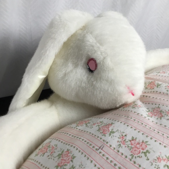 Vintage 1993 Bunny Rabbit Hugging Pillow White Pink Ruffle Small Child Crib Smal - Picture 3 of 9
